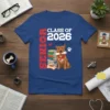 Senior Class of 2026 t-shirt with a pitbull dog holding a diploma and wearing a graduation cap, surrounded by books