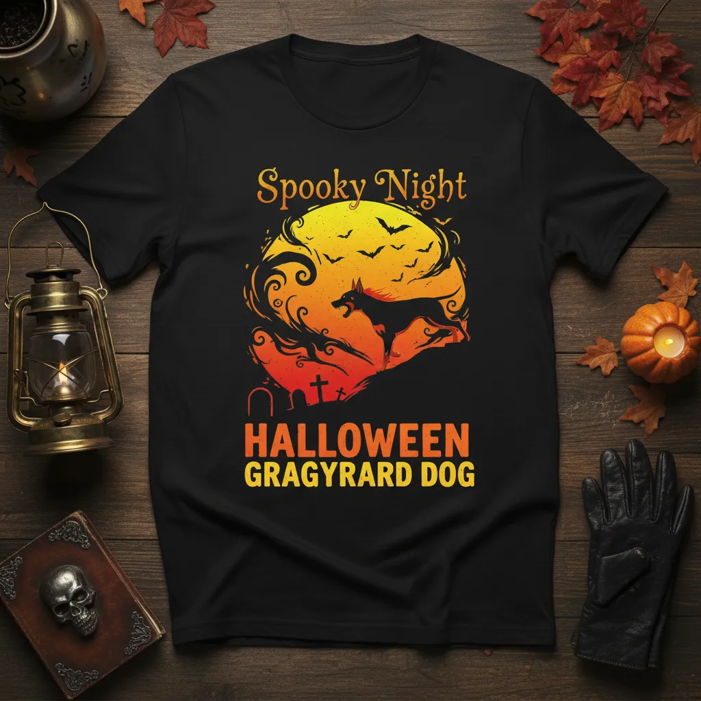 Spooky Night Halloween Graryard Dog T-Shirt