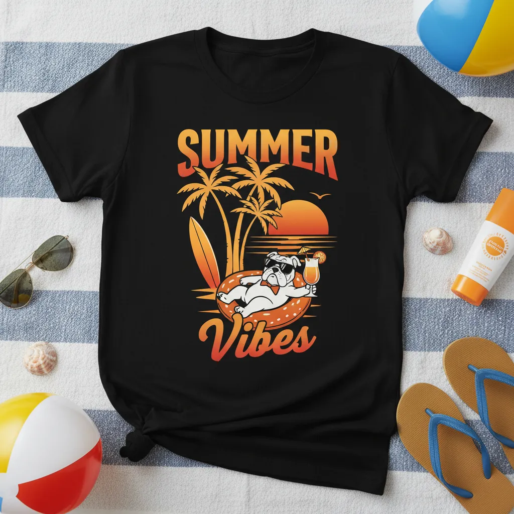 Summer Vibes Bulldog Beach T-Shirt Fun Vacation Gift