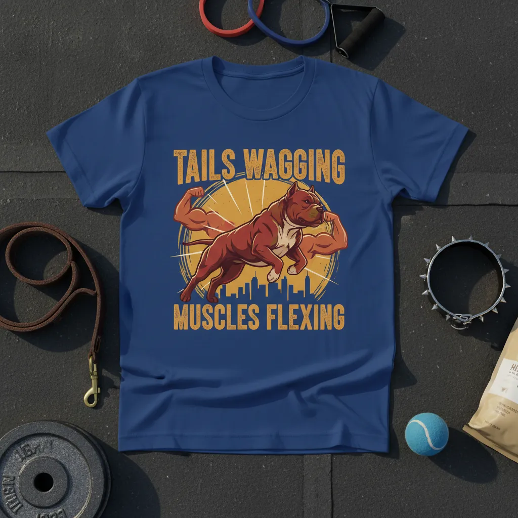 Tails Wagging Muscles Flexing Pitbull T-Shirt Gym Dog Gift