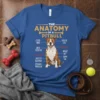 The Anatomy of a Pitbull T-Shirt design with humorous labels like "Clever Mind" and "Golden Heart" pointing to a pitbull