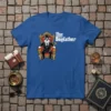The Dogfather t-shirt design with a bulldog wearing a suit and hat sitting on a throne