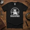 The Dogfather t-shirt design featuring a bulldog in a hat and bowtie with paw prints