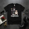 The Dogmother t-shirt design featuring a woman in a suit and a dog graphic