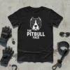 The Pitbull Face T-Shirt featuring a graphic of a pitbull dog's head and bold white text