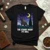 The Starry Night Pit Bull T-Shirt design featuring a pit bull under a starry sky with a crescent moon
