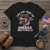 This Girl Runs On America And Pitbulls T-Shirt with a pitbull wearing sunglasses and a bandana