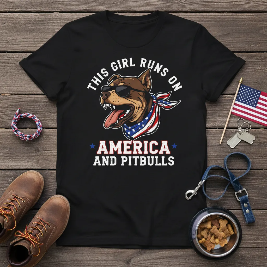 This Girl Runs on America and Pitbulls T-Shirt