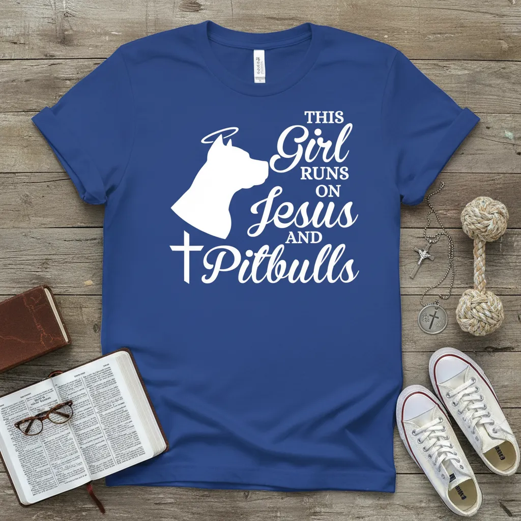 This Girl Runs on Jesus and Pitbulls T-Shirt Gift