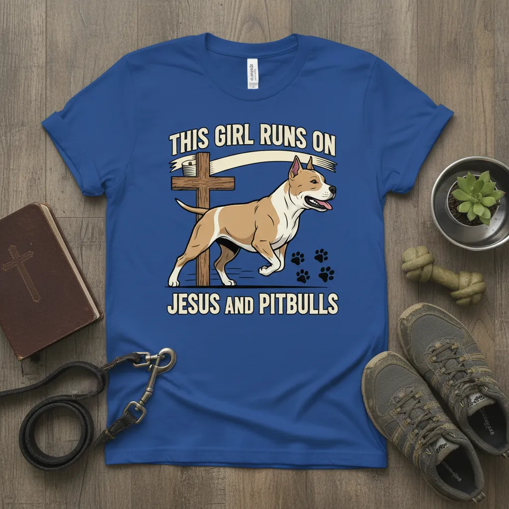 This Girl Runs on Jesus and Pitbulls T-Shirt