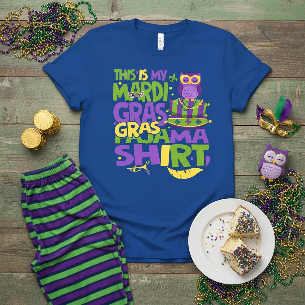 This Is My Mardi Gras Pajama Shirt | Festive Owl Design Tee