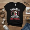 This Mom Loves Her Pitbull t-shirt design featuring a graphic of a pitbull dog and heartfelt text for pitbull moms