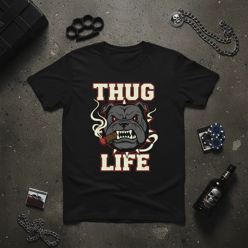 Thug Life Bulldog Cigar T-Shirt Edgy Street Style
