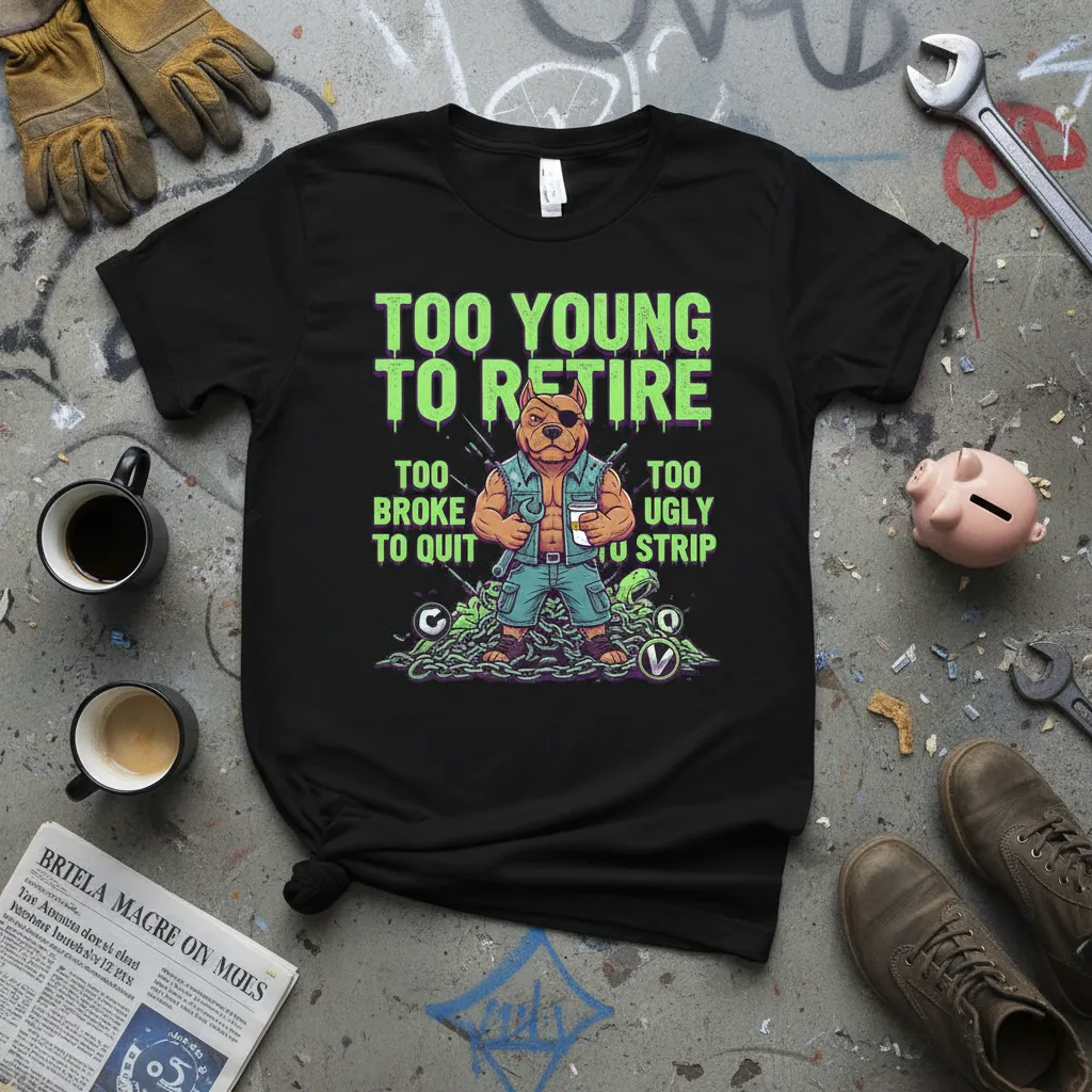 Too Young to Retire Funny Pitbull T-Shirt Gift for Men
