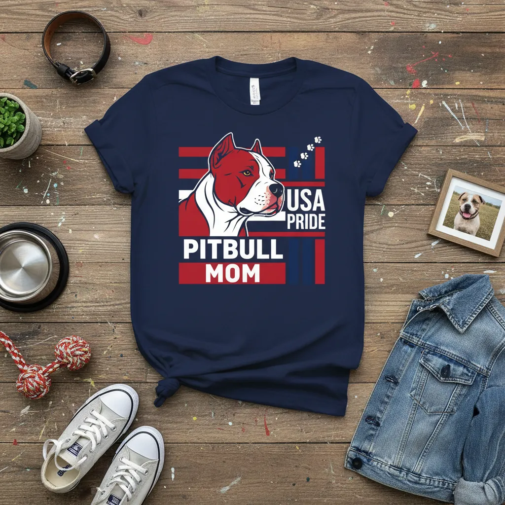 Usa Pride Pitbull Mom T-Shirt Patriotic Dog Lover Gift