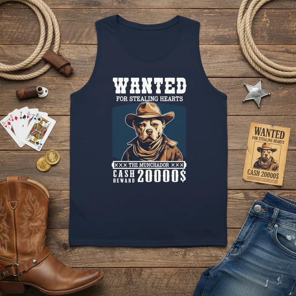 Wanted for Stealing Hearts Dog Tank Top Funny Pitbull Gift T-Shirt