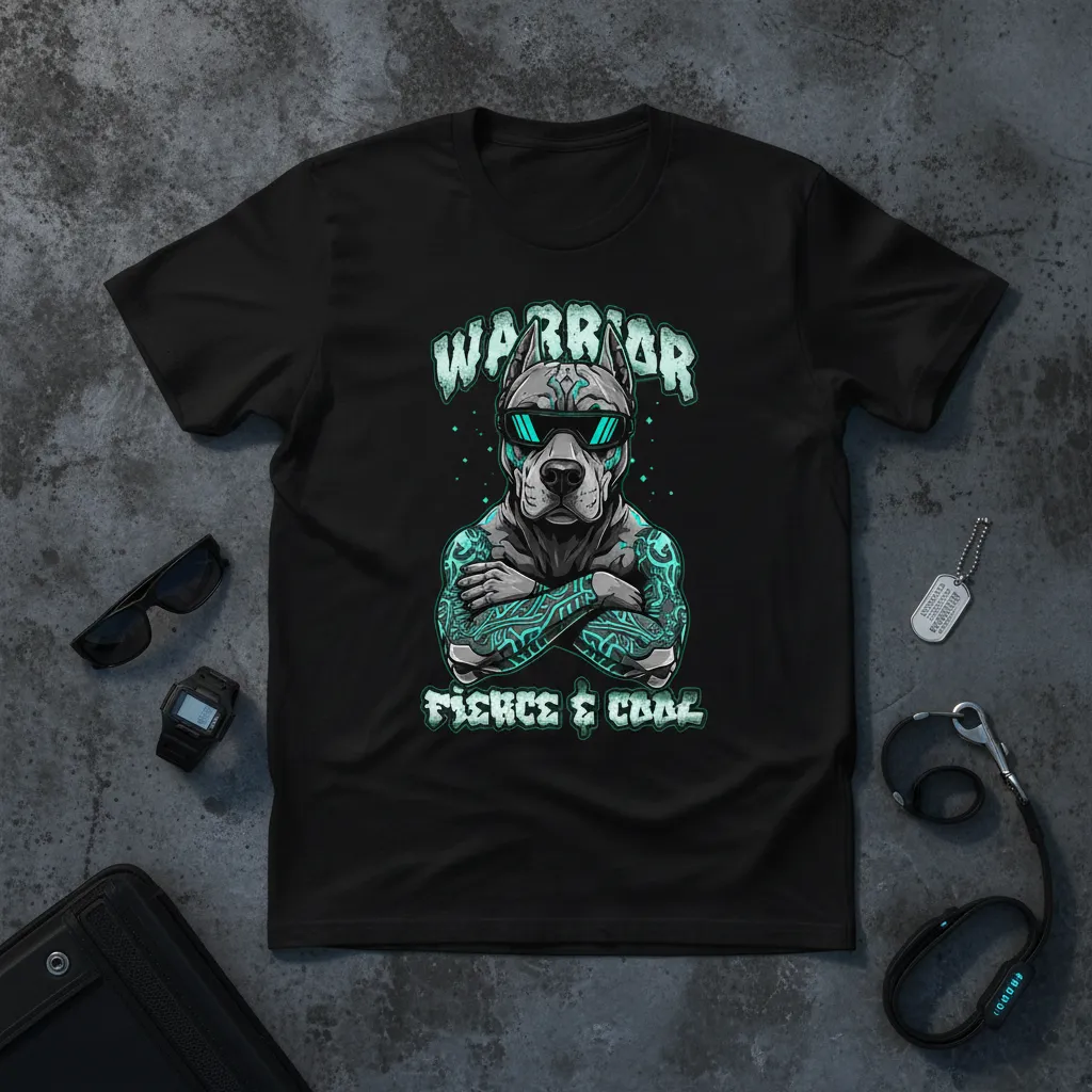 Warrior Fierce & Cool Pitbull Dog T-Shirt Gift