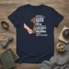 Navy t-shirt with white text quote "When It's Too Hard To Look Back And You're Too Afraid To Look Ahead