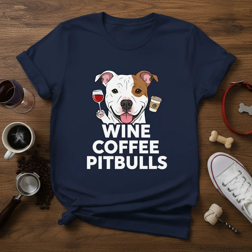 Wine Coffee Pitbulls T-Shirt Funny Dog Lover Gift