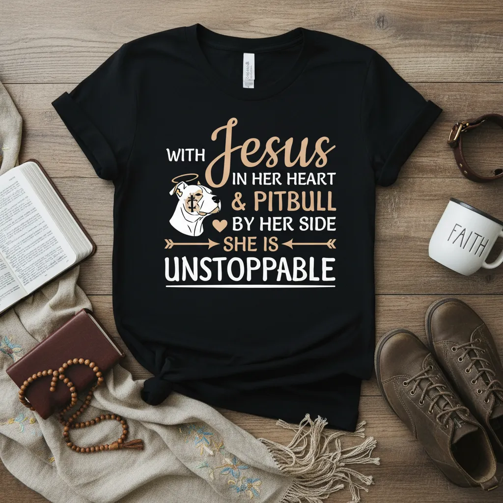 With Jesus in Her Heart & Pitbull by Her Side She Is T-Shirt