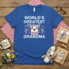 World's Greatest Pitbull Grandma t-shirt with a happy pitbull graphic and hearts