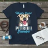 World's Greatest Pitbull Grandpa t-shirt featuring a happy pitbull dog graphic and bold text