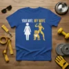 Your Wife My Wife t-shirt design with a muscular woman and a pitbull dog graphic