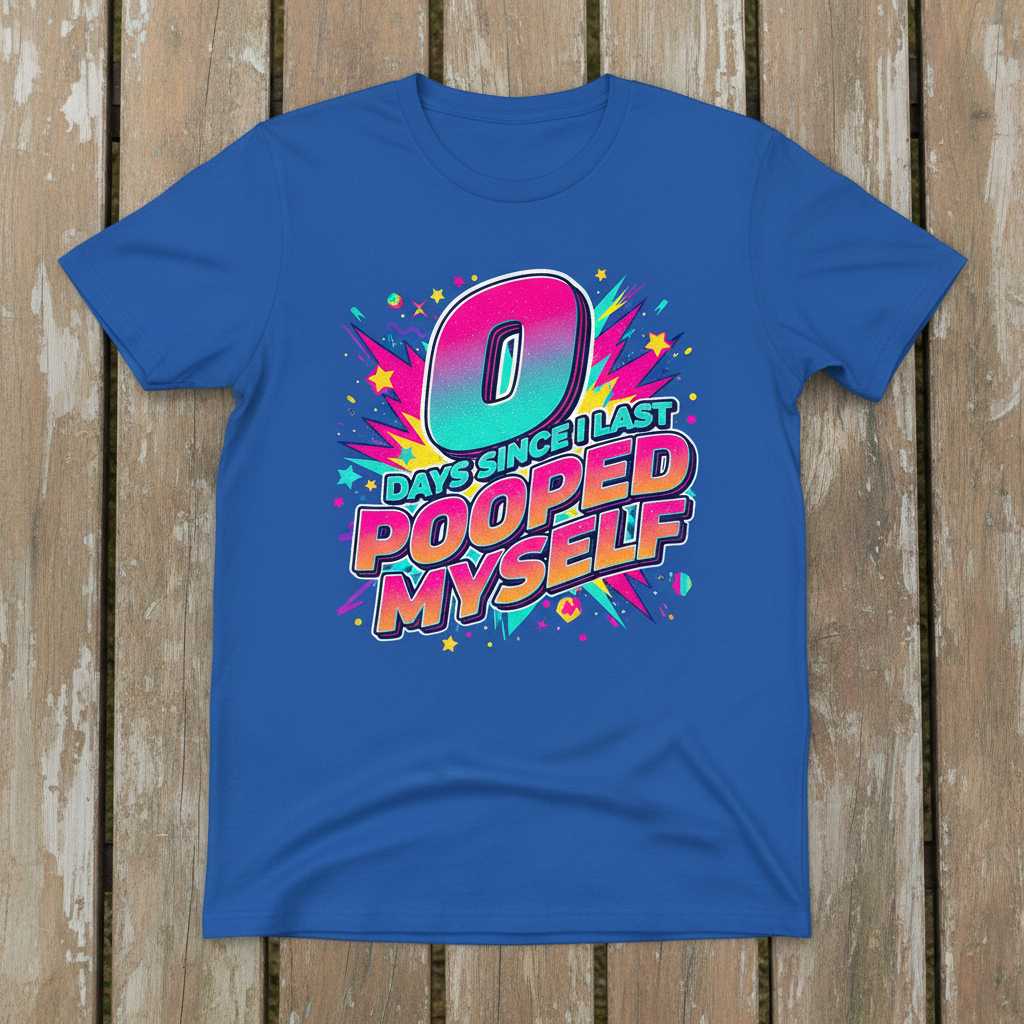 0 Days Since I Last Pooped Myself Retro T-Shirt, Funny Graphic Novelty Tee