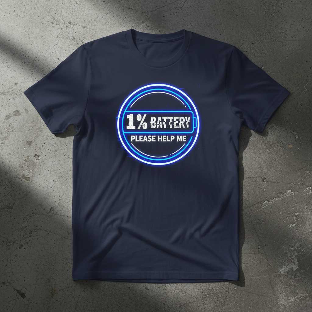 1% Battery Please Help Me Retro Distressed T-Shirt, Funny Graphic Tee Idea
