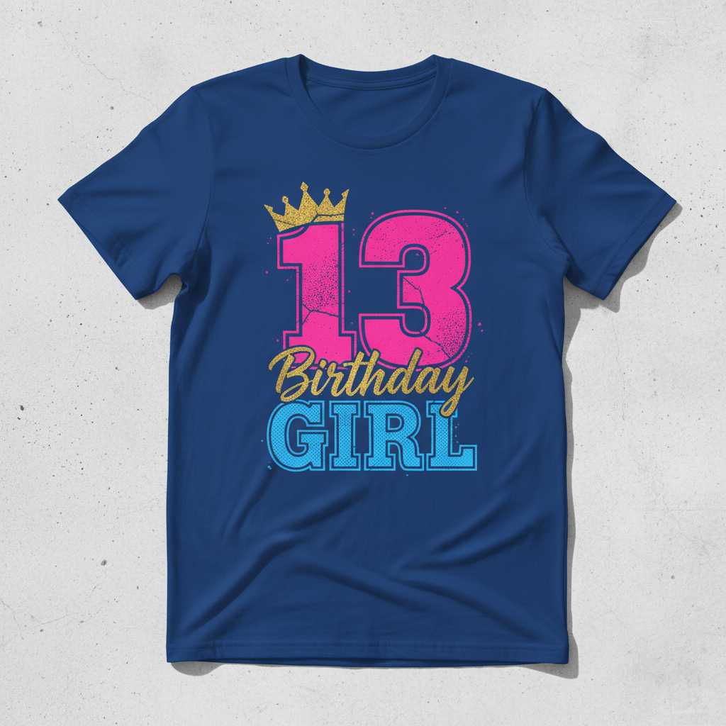 13 Birthday Girl Distressed Graphic T-Shirt, Novelty Cute Tee Present Idea