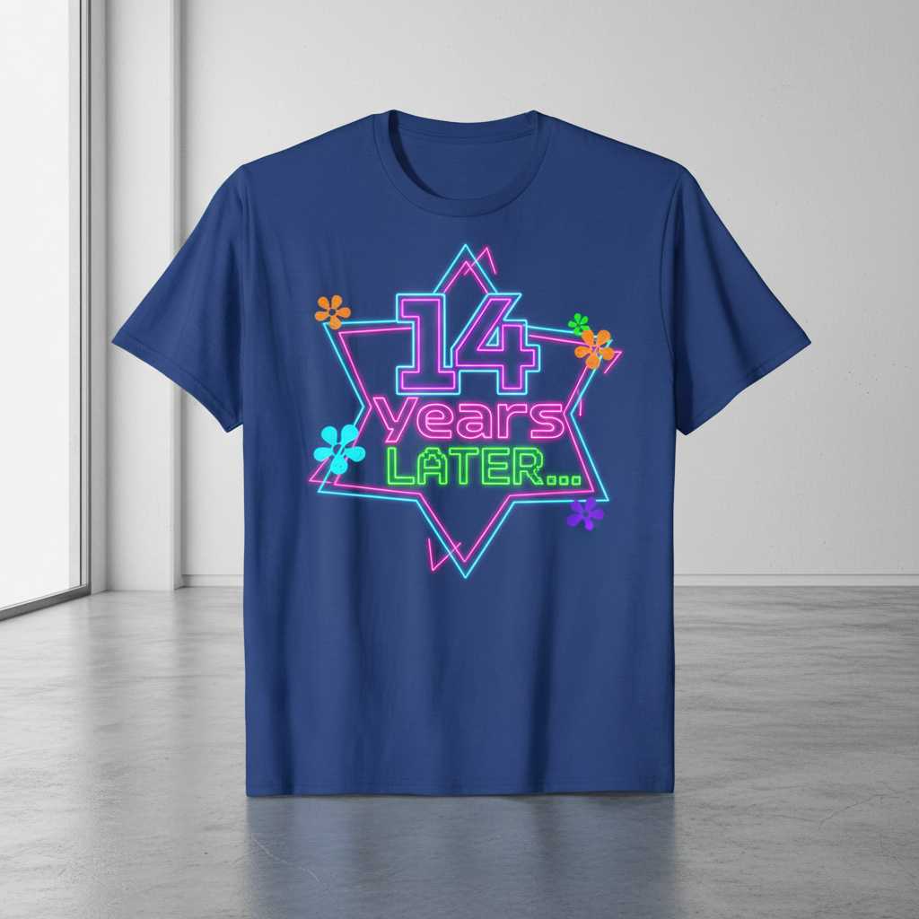 14 Years Later... Retro 90s Neon Graphic T-Shirt, Funny Birthday Tee Gift Idea