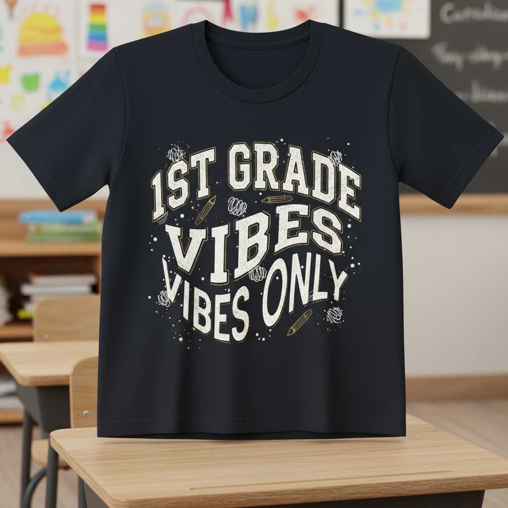 1st Grade Vibes Only Distressed T-Shirt, Cute Graphic School Tee Outfit