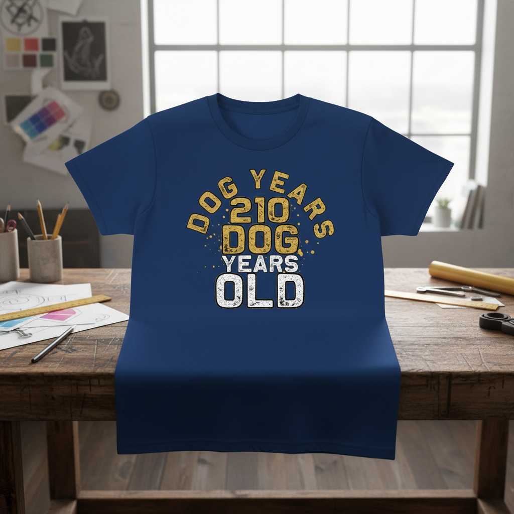 210 Dog Years Old Vintage Distressed T-Shirt, Funny Graphic Novelty Tee Idea
