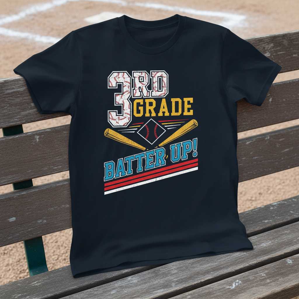 3rd Grade Batter Up! Vintage Distressed T-Shirt, Graphic School Tee Idea