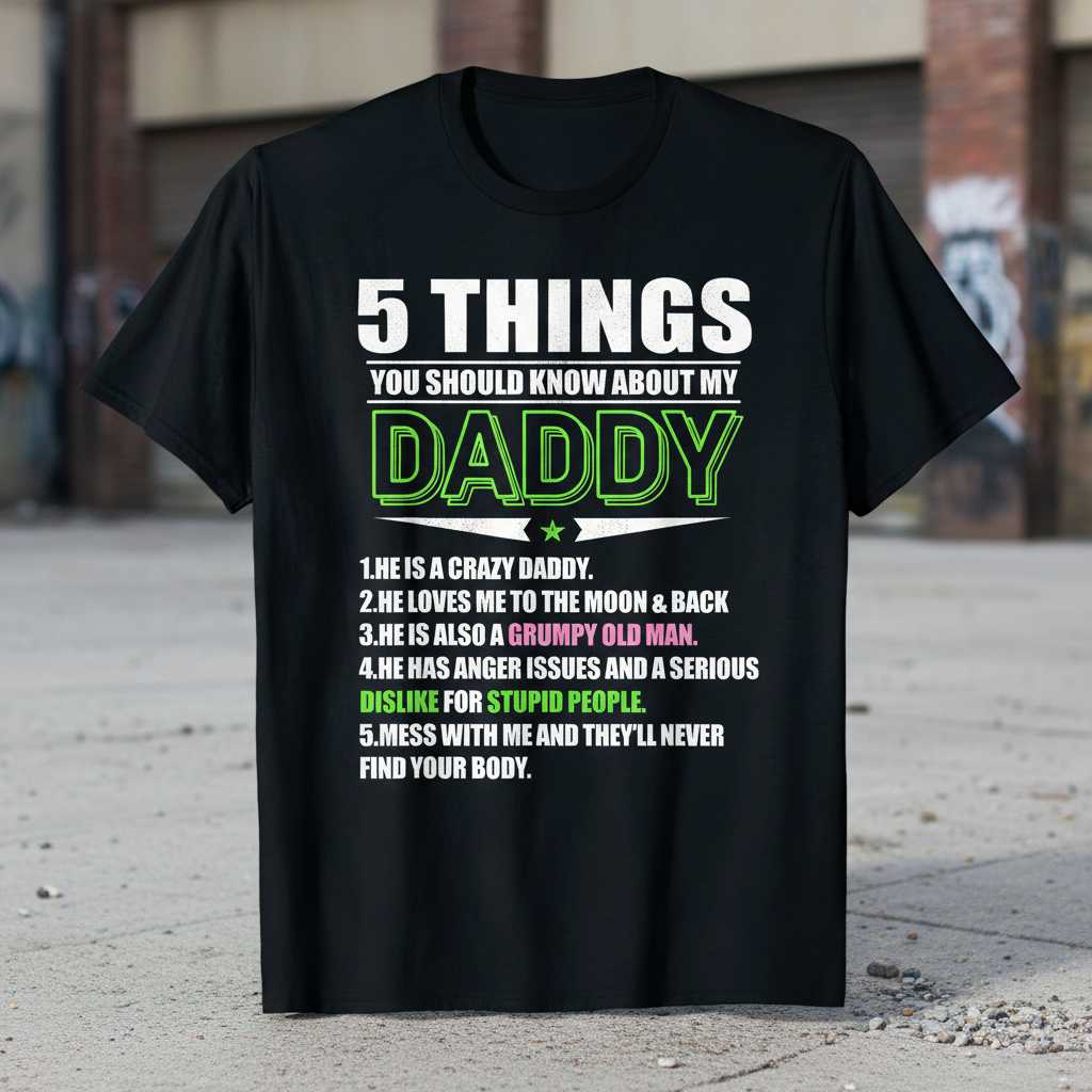 5 Things You Should Know About My Daddy Distressed T-Shirt, Novelty Tee Gift Idea