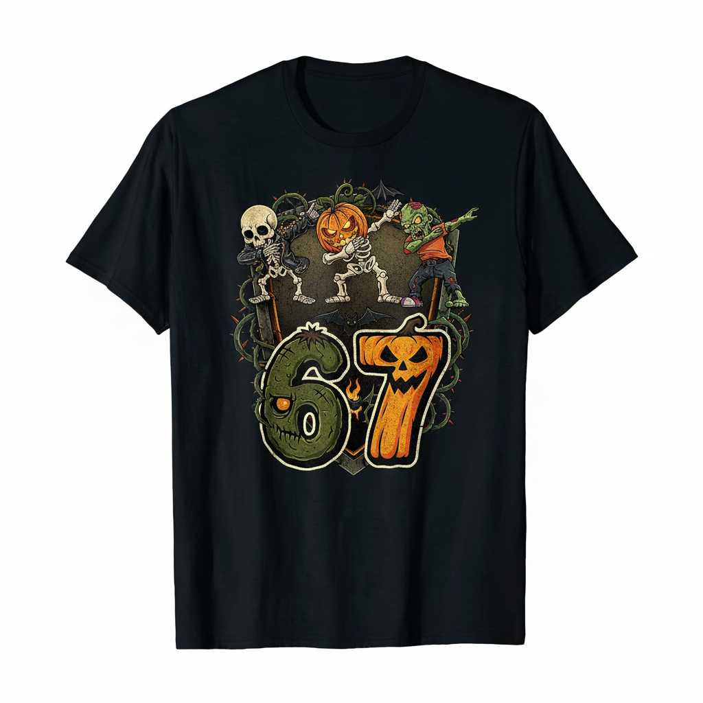 67 Dabbing Pumpkin Skeleton Zombie Halloween Vintage T-Shirt, Funny Tee Gear