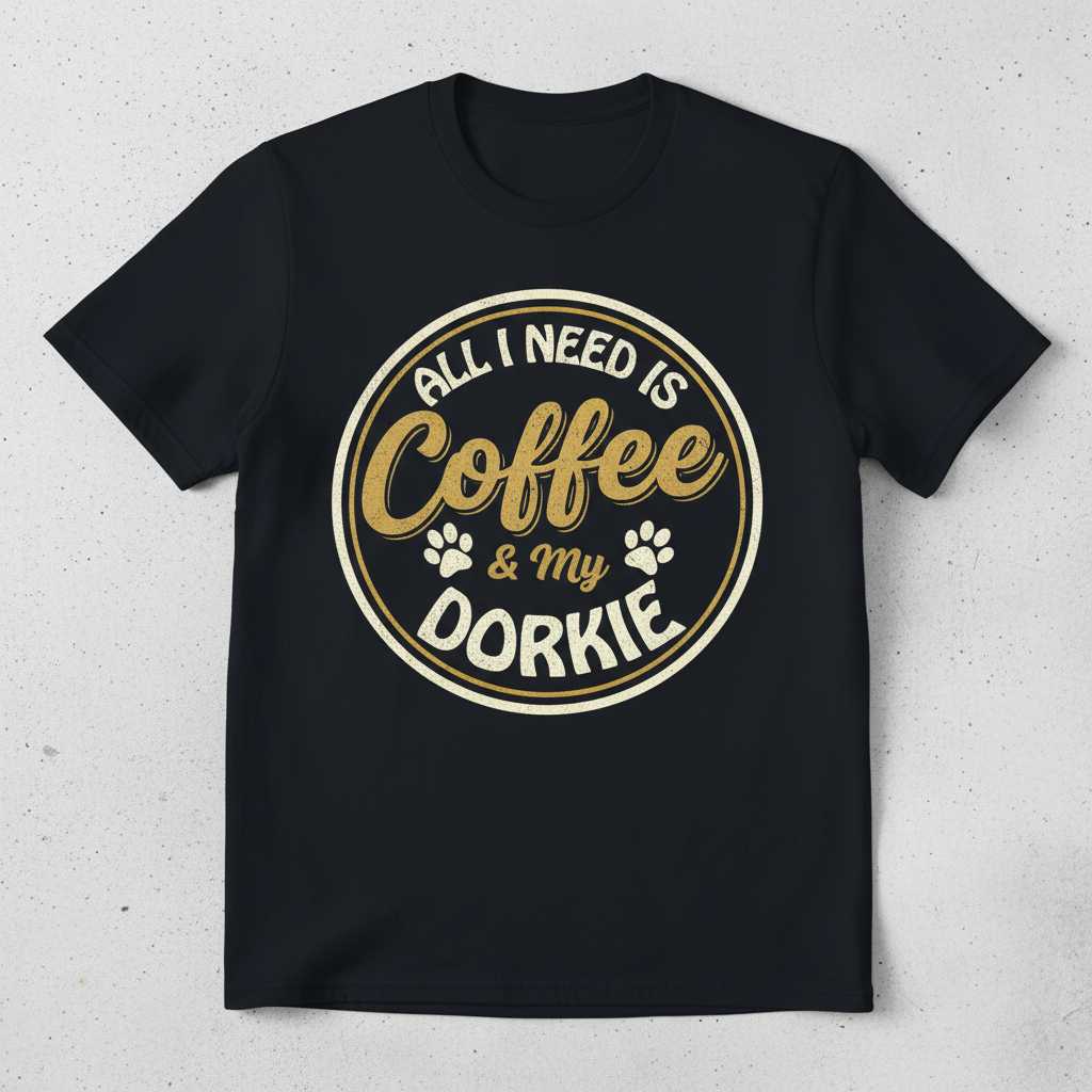 All I Need Is Coffee & My Dorkie Vintage T-Shirt, Funny Dog Lover Tee Present