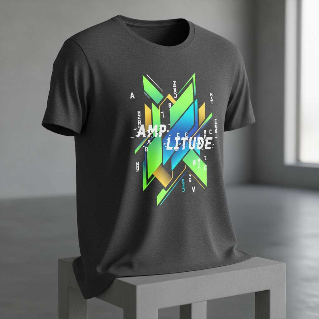 Amplitude Abstract Geometric Distressed T-Shirt, Graphic Modern Tee Wear