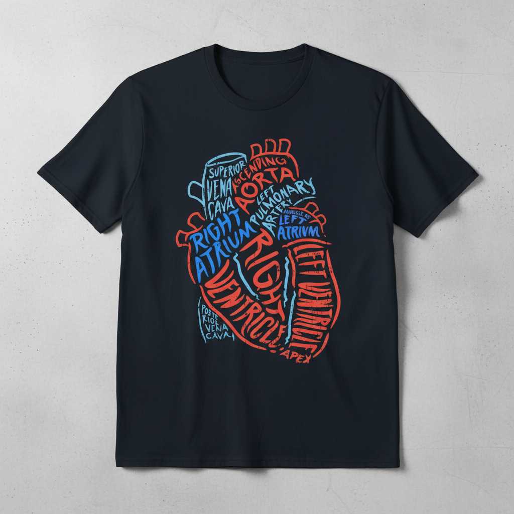 Anatomical Heart Aorta Distressed Graphic T-Shirt, Medical Science Tee Idea