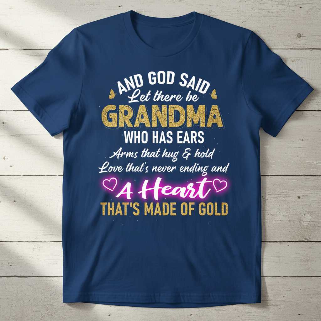 And God Said Let There Be Grandma Who Has Ears Arms That Hug & Hold Love Thats Never Ending And A Heart Thats Made Of Gold Novelty T-Shirt Tee Present