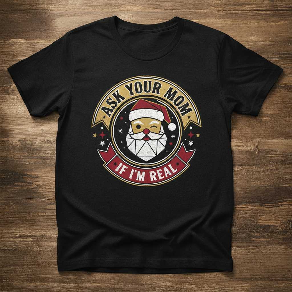 Ask Your Mom If Im Real Vintage T-Shirt, Funny Santa Graphic Tee Idea