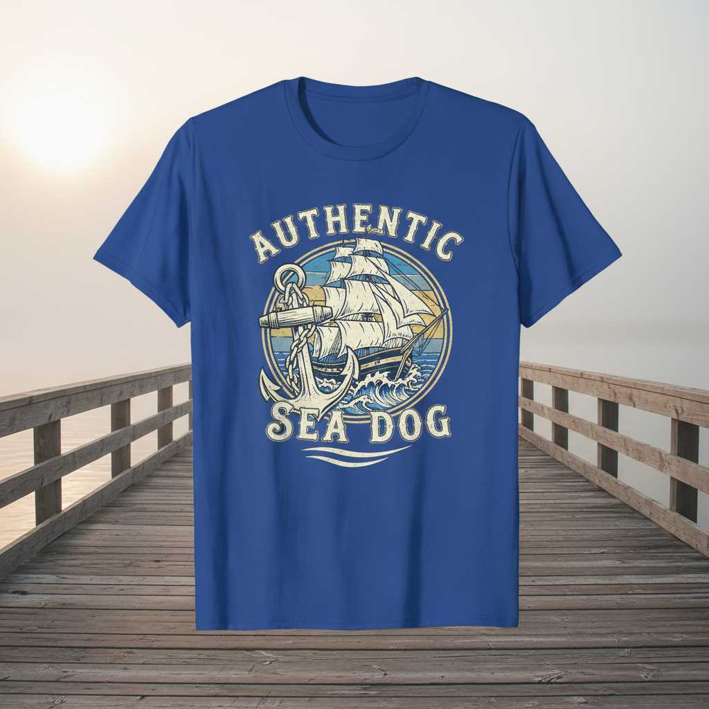 Authentic Sea Dog Distressed Vintage Nautical T-Shirt, Graphic Tee Souvenir
