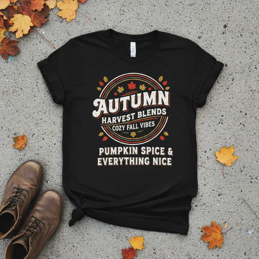 Autumn Harvest Blends Cozy Fall Vibes Pumpkin Spice & Everything Nice Vintage T-Shirt Graphic Tee