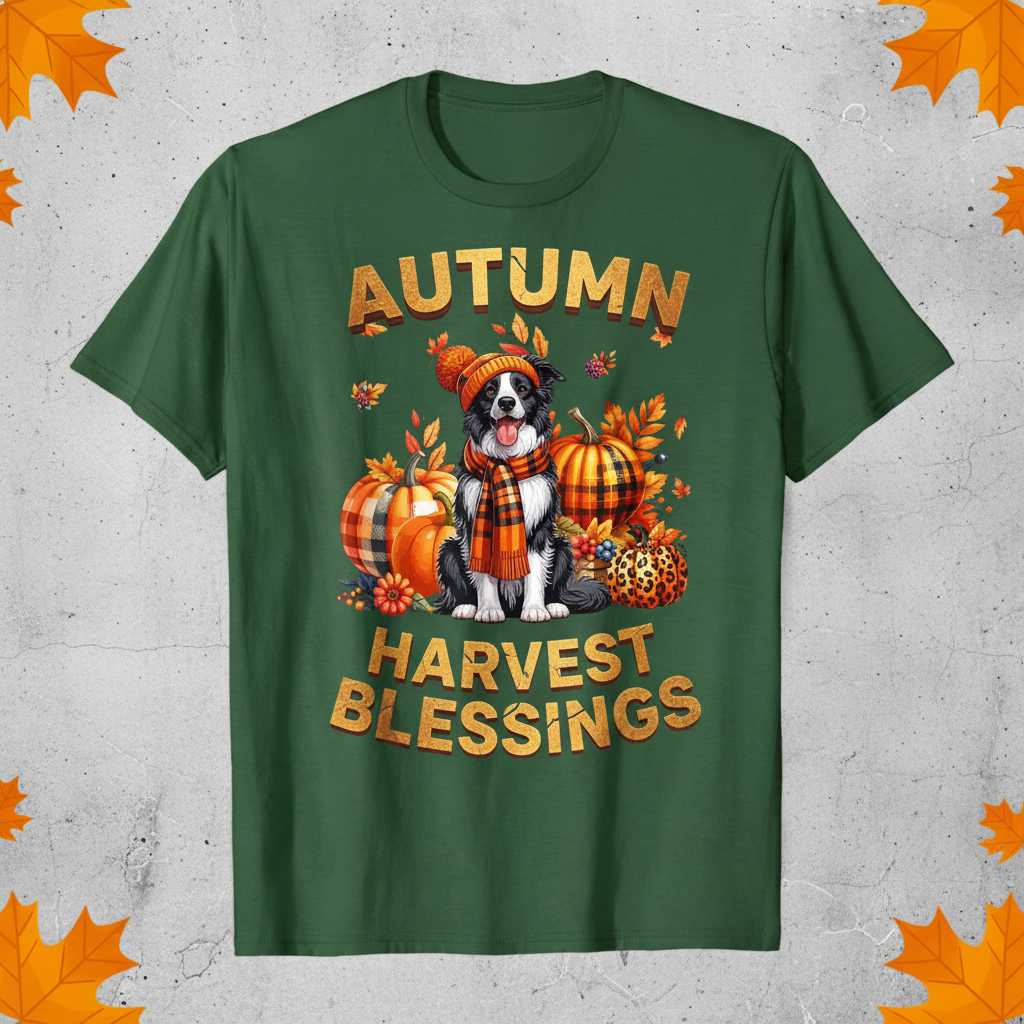 Autumn Harvest Blessings Graphic T-Shirt, Cute Dog Fall Thanksgiving Tee Top