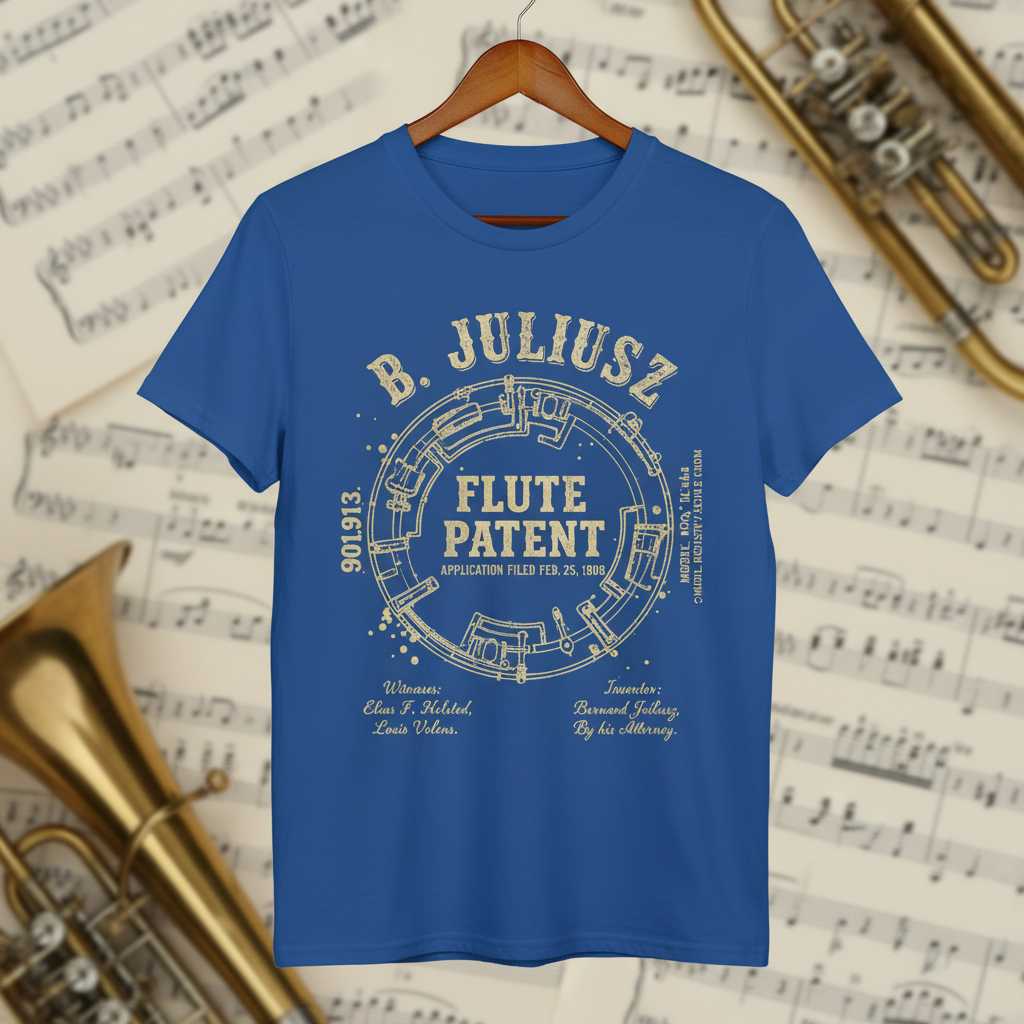 B. Juliusz Flute Patent Vintage T-Shirt, Graphic Musician Novelty Tee Idea