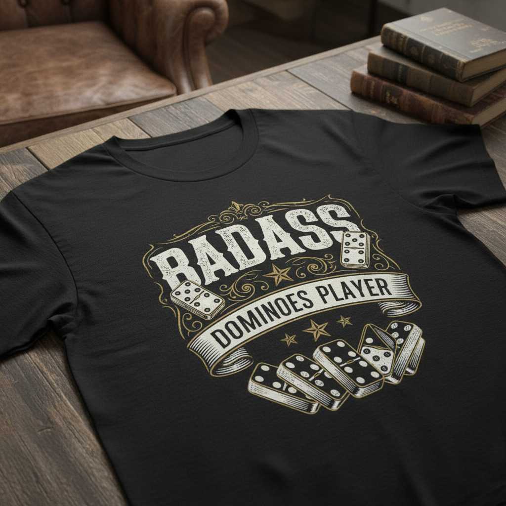 Badass Dominoes Player Vintage Distressed T-Shirt, Funny Gamer Tee Gear