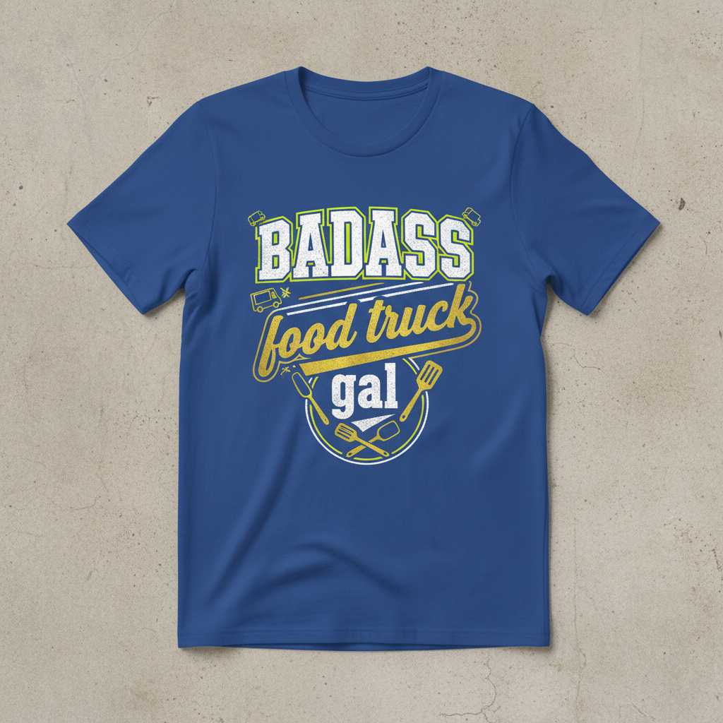 Badass Food Truck Gal Distressed Vintage T-Shirt, Funny Novelty Tee Gear