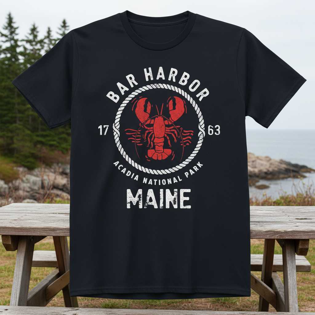 Bar Harbor 1763 Acadia National Park Maine Vintage Distressed T-Shirt Tee Souvenir