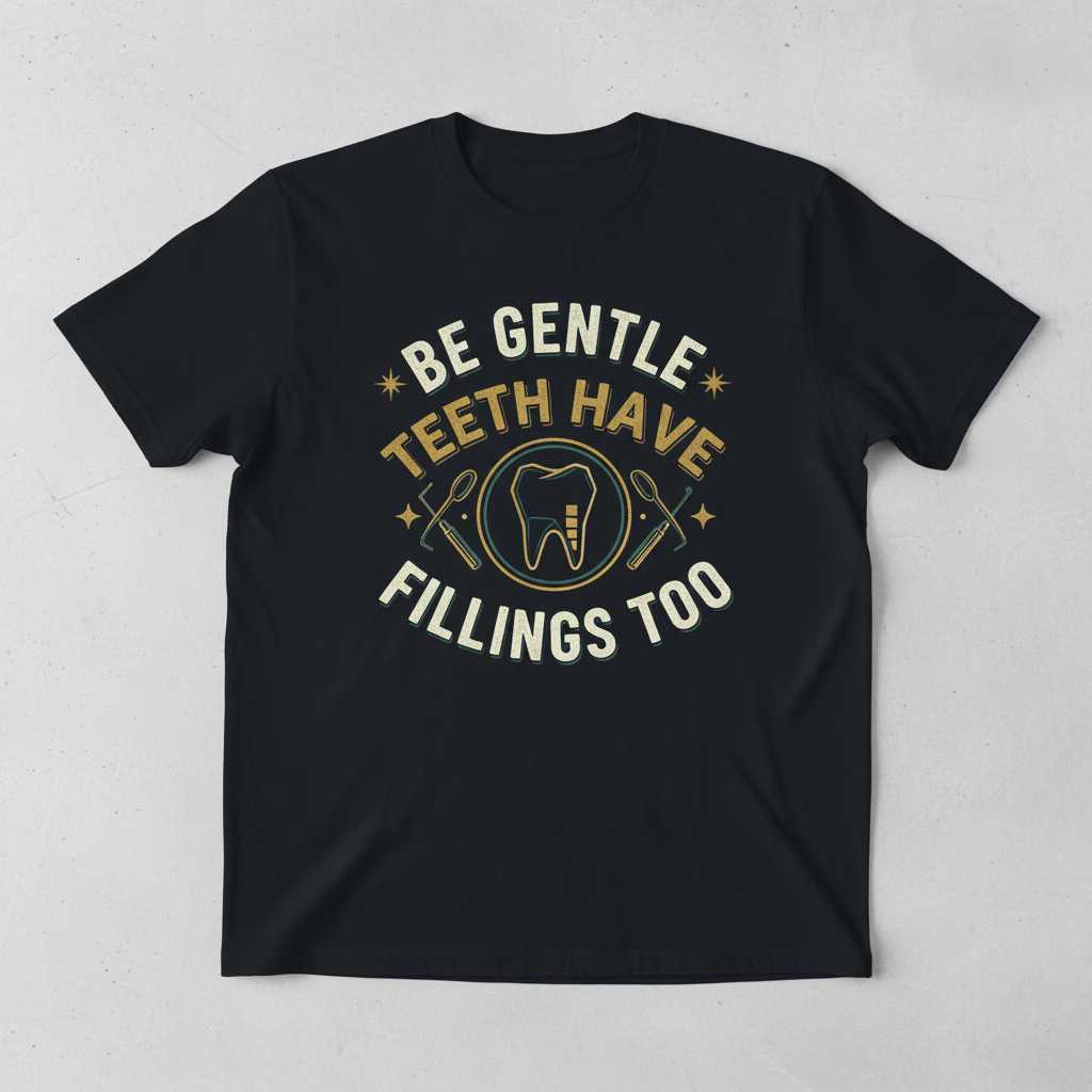 Be Gentle Teeth Have Fillings Too Retro T-Shirt, Funny Dental Hygienist Tee