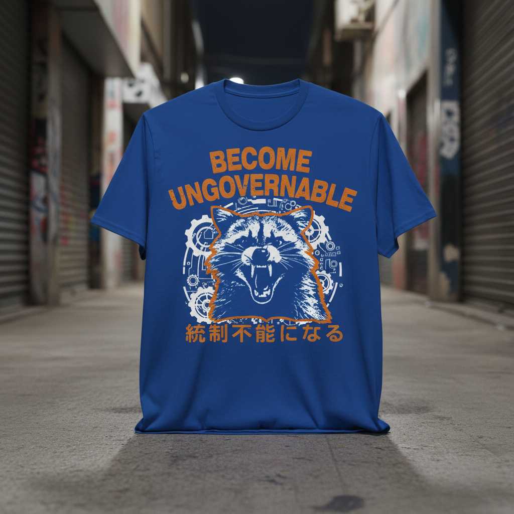Become Ungovernable Distressed Raccoon T-Shirt, Funny Japanese Tee Gift Idea